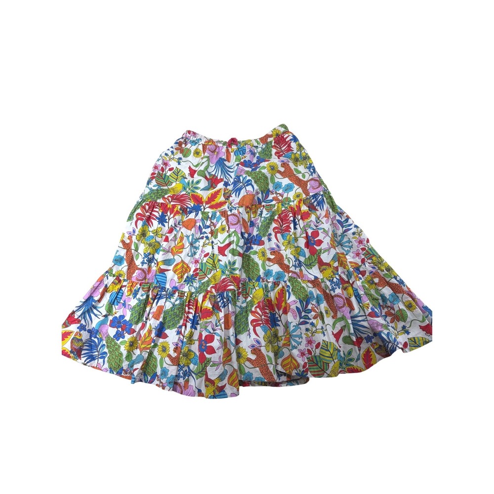 Boden Girls Multi Color Jungle Animal Floral Tiered Cotton Maxi Skirt Size 8-9Y